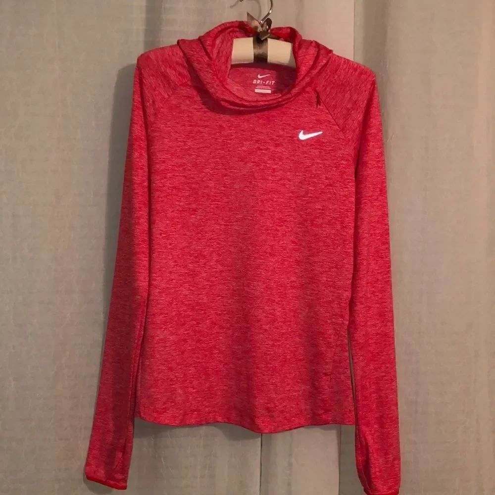 Nike S Dri-Fit Athletic Workout Hoodie Mock Neck Heathered Coral Pink